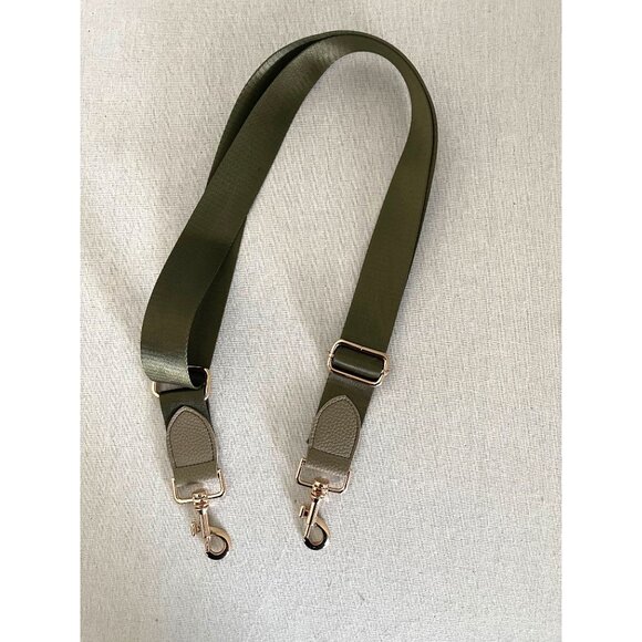 Adjustable Olive Green Bag Strap With Gold Metal Clasps - Picture 1 of 3